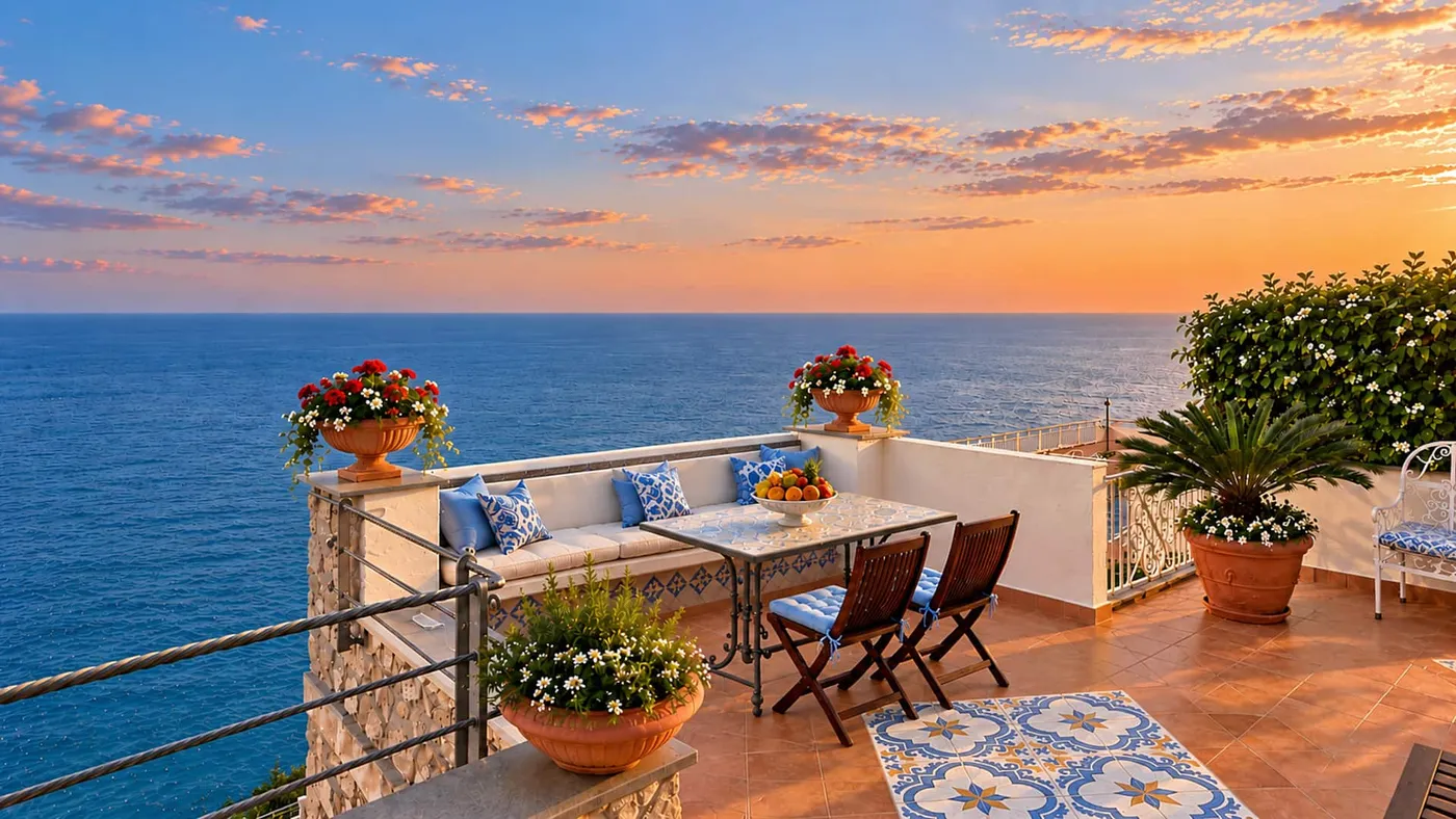 Terrace dinner at sunset