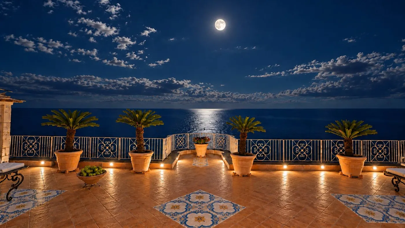 The terrace at night